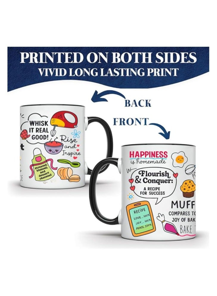 PRINTSHOP4ME Self Care Coffee Mug – Life Is What You Bake It 11 Oz Ceramic Cup with Baking Quotes & Cute Designs – Motivational Gift for Bakers, Home & Office (Black Handle) - Image 2