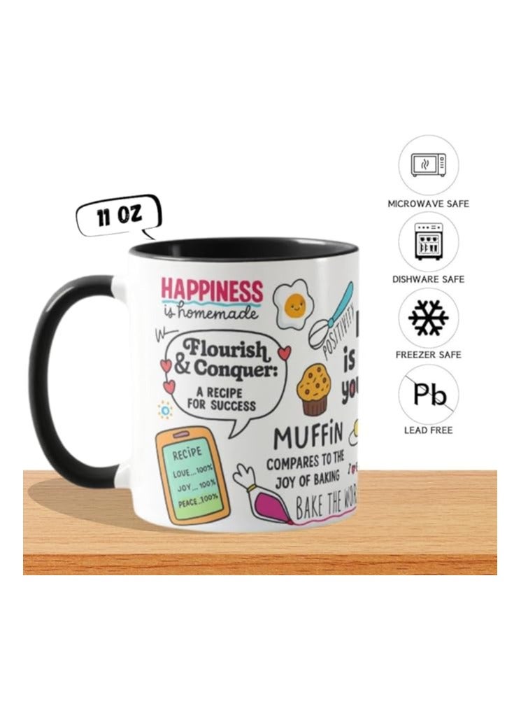 PRINTSHOP4ME Self Care Coffee Mug – Life Is What You Bake It 11 Oz Ceramic Cup with Baking Quotes & Cute Designs – Motivational Gift for Bakers, Home & Office (Black Handle) - Image 5
