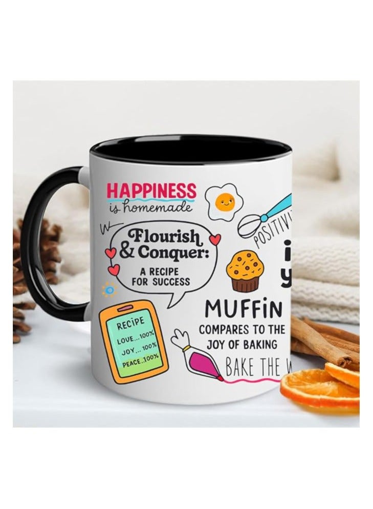 PRINTSHOP4ME Self Care Coffee Mug – Life Is What You Bake It 11 Oz Ceramic Cup with Baking Quotes & Cute Designs – Motivational Gift for Bakers, Home & Office (Black Handle) - Image 3