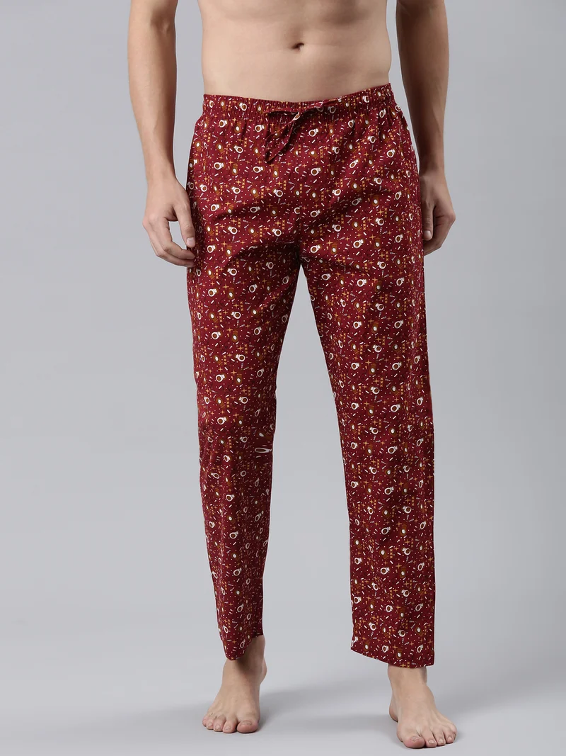 Men Wine Printed Lounge Pant