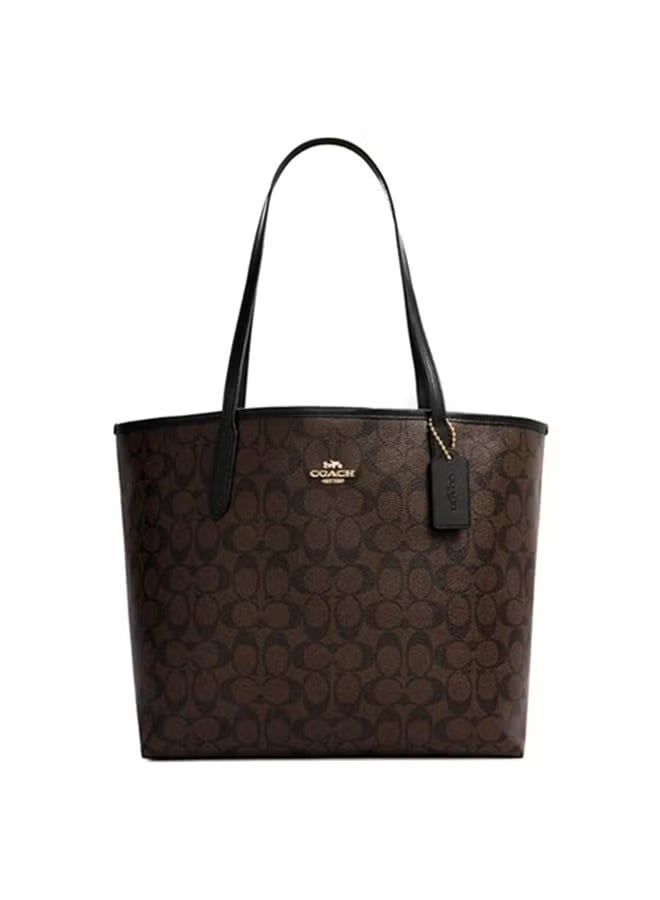 coachoutlet COACH City Tote Bag In Signature Canvas, Women's Shoulder Bag, Women's Shopper Tote Bag, Women's Hand Bag, Women's  Travel Bag, 33cm-Walnut-Black - Image 1