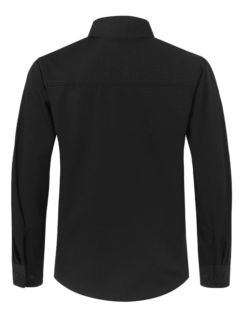 Spring&Gege Boys' Long Sleeve Dress Shirts Formal Uniform Poplin Solid, Black, U.S.Size 10 - Image 4