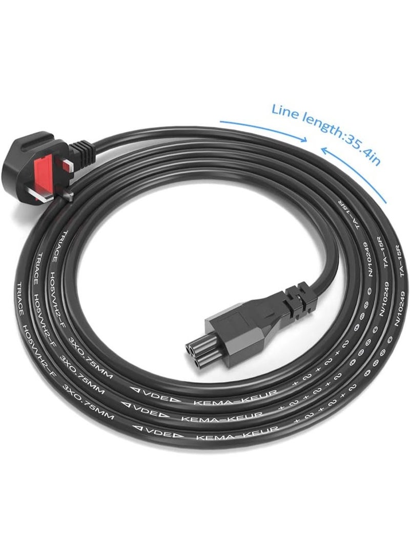 UK 3-Pin to C5 Power Cable (Mickey Mouse) - Fused Laptop Charger Lead for Dell, HP, Lenovo, Acer & Asus - Durable Cloverleaf Replacement Cord (Black) - Image 1