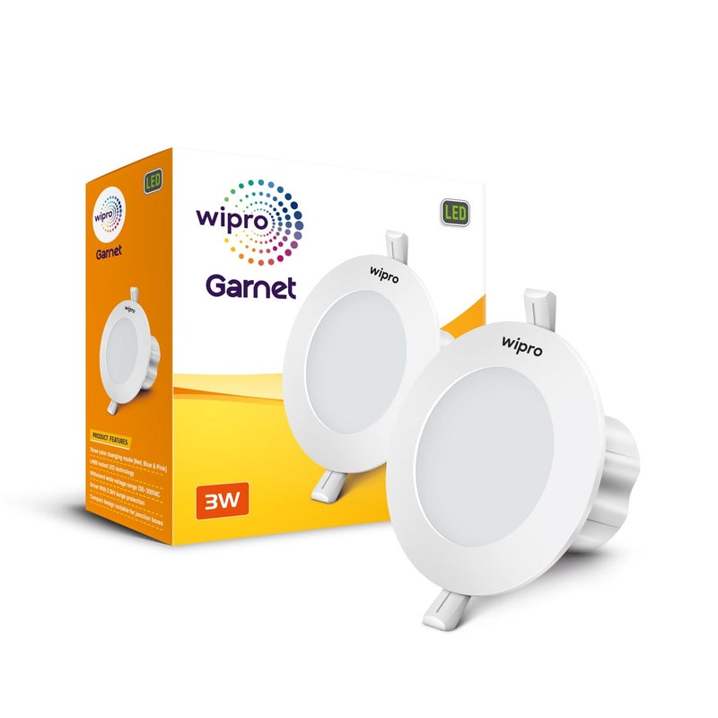 Wipro Acrylonitrile Butadiene Styrene Garnet 3W LED Mini DownlightColour ChangingRedBluePinkCompact Design with 120 Beam AngleRecessed Down Light for False CeilingCutout 22 InchPack of 4 - Image 2