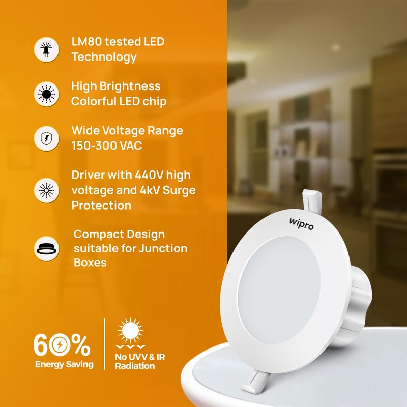 Wipro Acrylonitrile Butadiene Styrene Garnet 3W LED Mini DownlightColour ChangingRedBluePinkCompact Design with 120 Beam AngleRecessed Down Light for False CeilingCutout 22 InchPack of 4 - Image 4