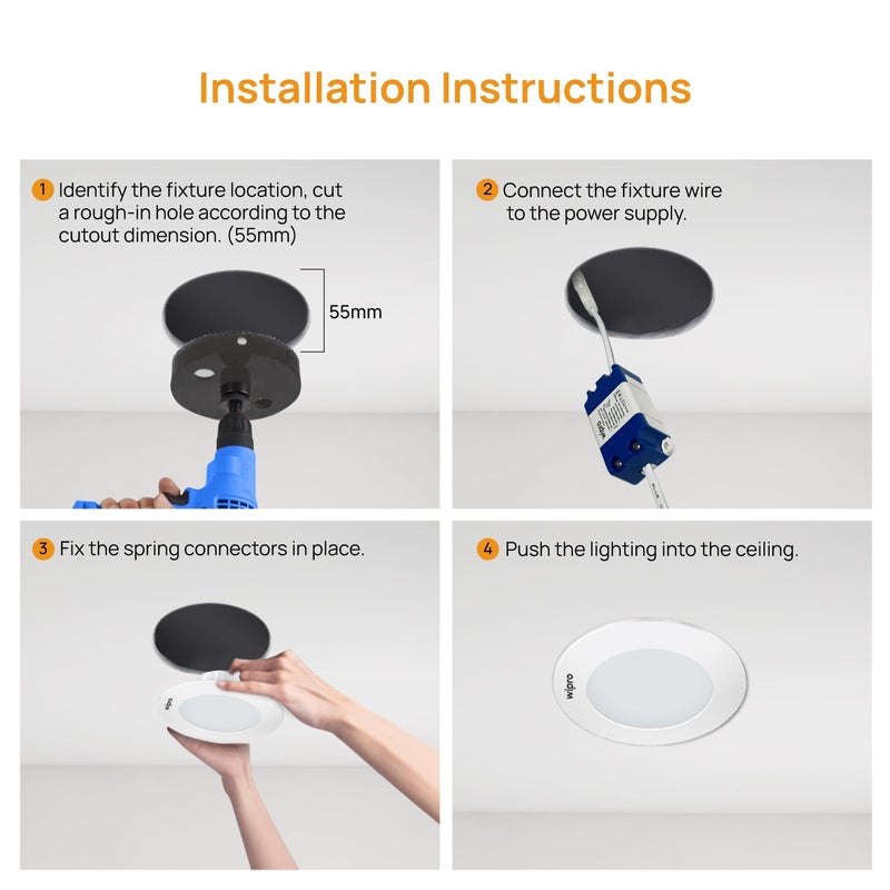Wipro Acrylonitrile Butadiene Styrene Garnet 3W LED Mini DownlightColour ChangingRedBluePinkCompact Design with 120 Beam AngleRecessed Down Light for False CeilingCutout 22 InchPack of 4 - Image 5