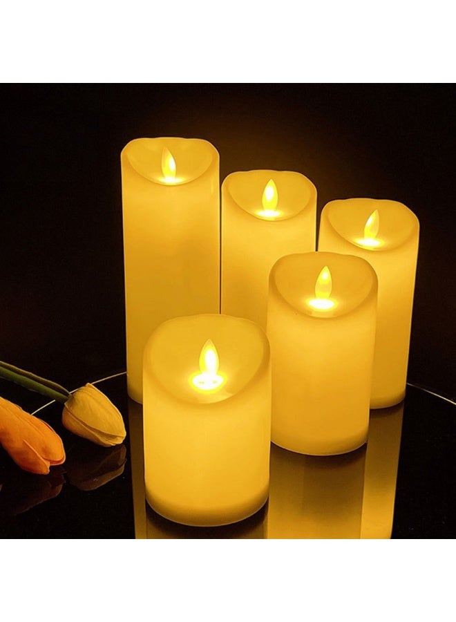 Battery powered flameless LED candles, realistic plastic electric high flicker lights, suitable for indoor and outdoor bookshelves, banquet centers, fireplace decorations, 5-piece set - Image 1
