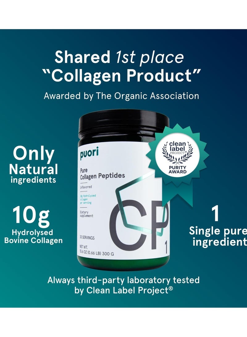 Puori CP1 Pure Collagen Peptides Powder - Hair, Skin, Nails - Joint, Bones Support - Hydrolyzed Protein, Unflavored, 30 Servings - Image 1
