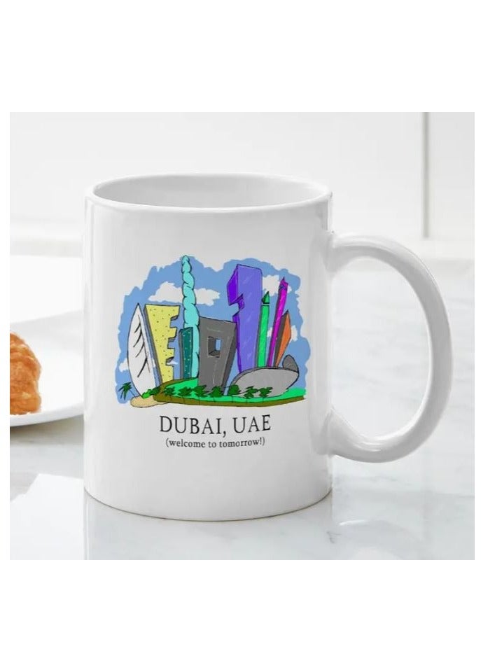 RYN Dubai UAE Ceramic Coffee Mug 11oz - Creative Architectural Design, Reusable, Machine Washable, Multipurpose, No Electricity Needed - Ideal Gift for Middle East Enthusiasts - Image 1