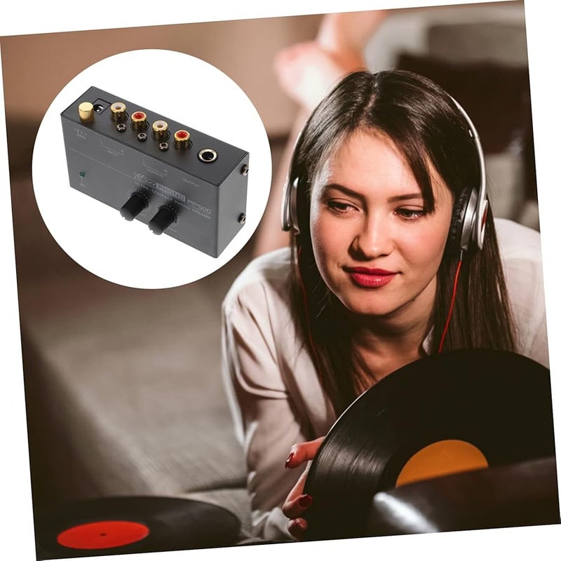 Compact Black Phono Preamp for Vinyl Record Player Turntable Home Stereo System - Image 4