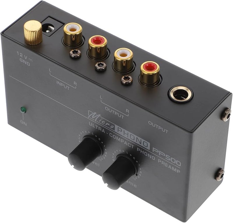 Compact Black Phono Preamp for Vinyl Record Player Turntable Home Stereo System - Image 1