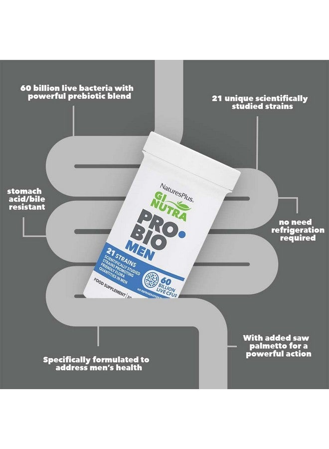 Natures Plus GI Natural Probiotic Men - 30 Capsules - Digestive & Prostate Health, Immune Strength - Includes Saw Palmetto - Gluten Free - 30 Servings - Image 2