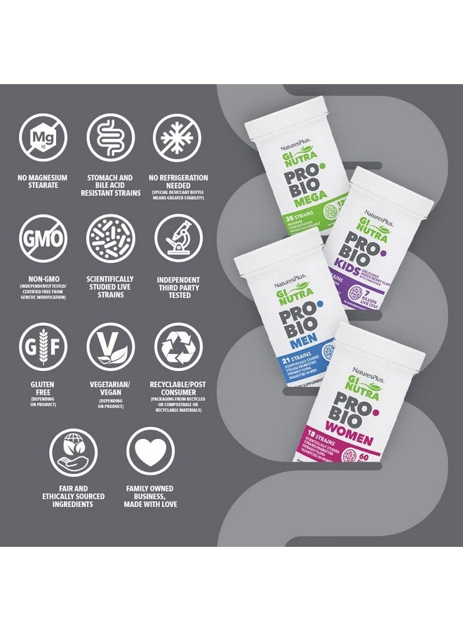 Natures Plus GI Natural Probiotic Men - 30 Capsules - Digestive & Prostate Health, Immune Strength - Includes Saw Palmetto - Gluten Free - 30 Servings - Image 5