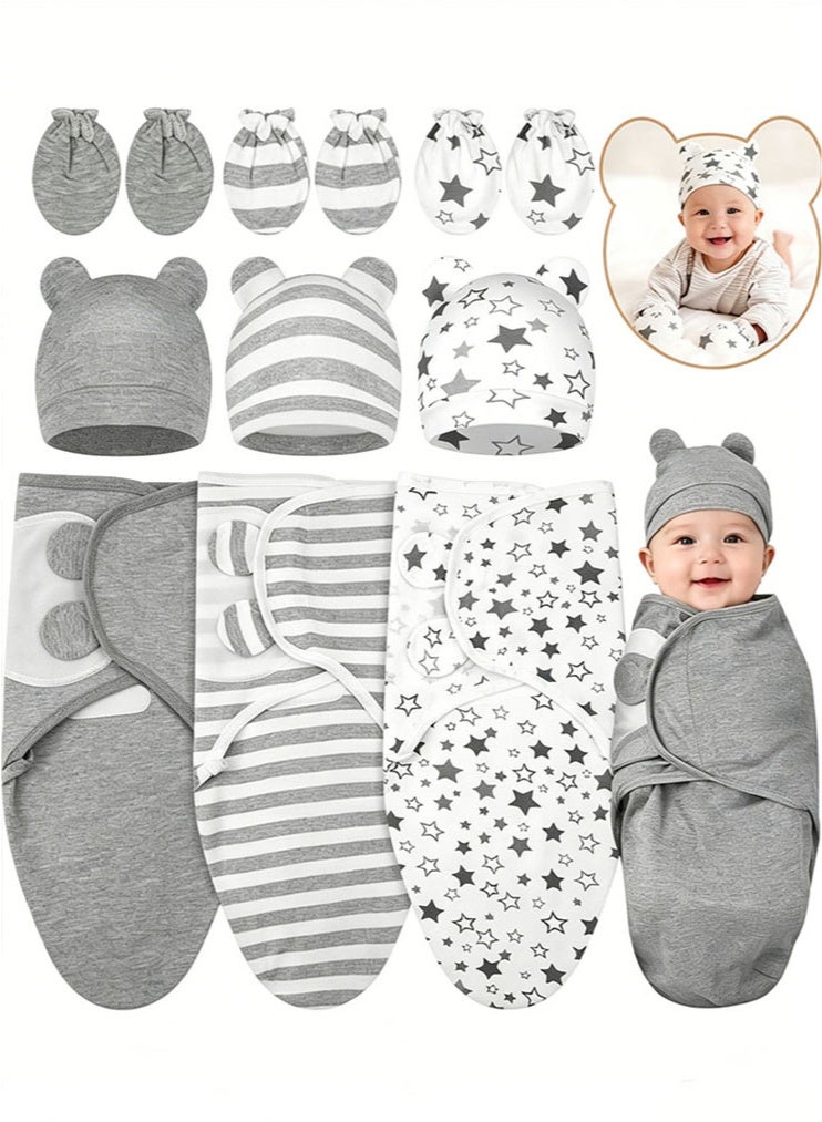 3 Pack Preemie Swaddle with Hat and Mittens Set, Super Soft Breathable Cotton Swaddle Sack for 4-7 Lbs Preemie Baby, Newborn Infant Wearable Blanket Sleep Sack Wrap for Boy Girl, Baby Essentials - Image 1