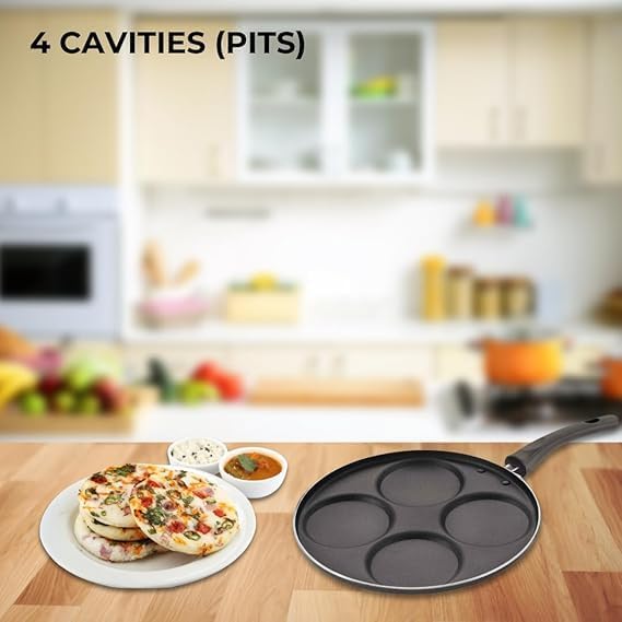 Inaara Inaara NonStick Uttapam Tawa 4 Pits 4 Cavities Uttapam Maker Pancake Maker Gas Top Compatible Durable Efficient Cooking Pan  - Image 3