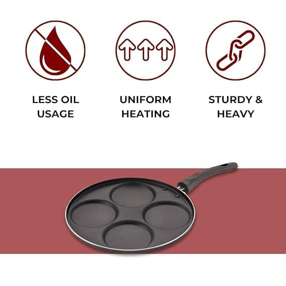 Inaara Inaara NonStick Uttapam Tawa 4 Pits 4 Cavities Uttapam Maker Pancake Maker Gas Top Compatible Durable Efficient Cooking Pan  - Image 2