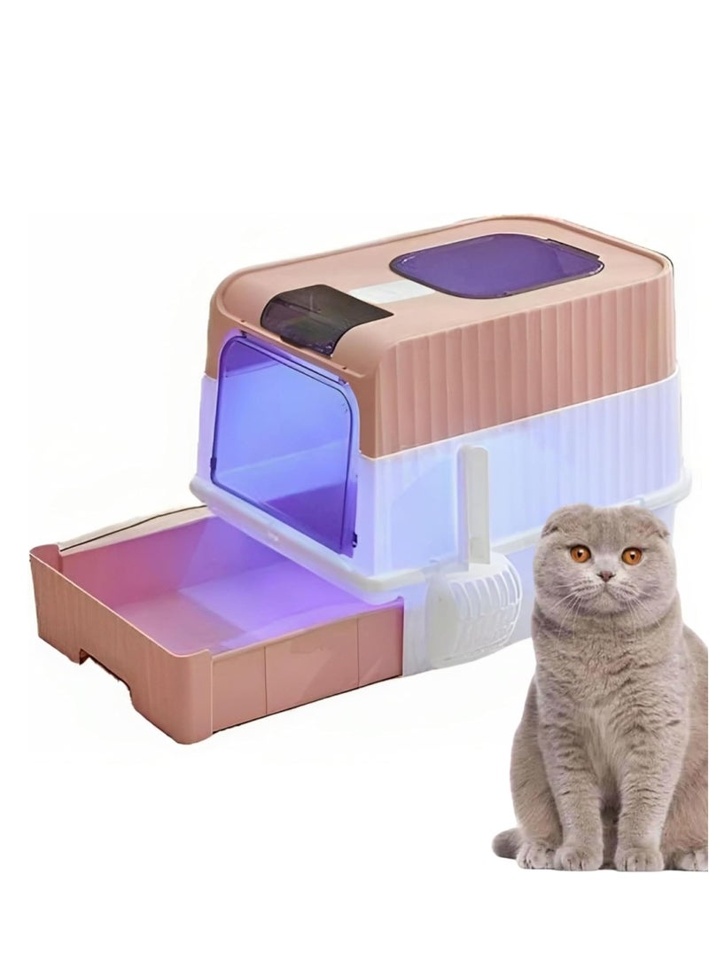 صندوق فضلات القطط، مع درج كبير ، قابل لإعادة الشحن، تعقيم مضاد للرائحة، صندوق فضلات القطط مغلق بالكامل - Image 1