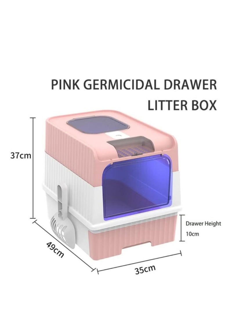 صندوق فضلات القطط، مع درج كبير ، قابل لإعادة الشحن، تعقيم مضاد للرائحة، صندوق فضلات القطط مغلق بالكامل - Image 2