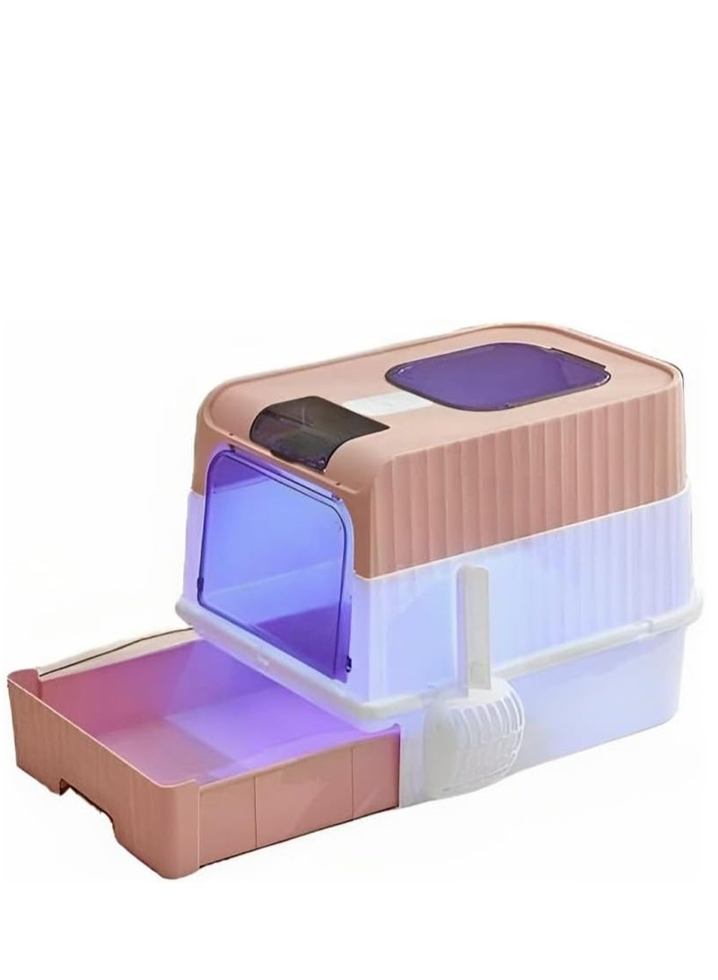 صندوق فضلات القطط، مع درج كبير ، قابل لإعادة الشحن، تعقيم مضاد للرائحة، صندوق فضلات القطط مغلق بالكامل - Image 3