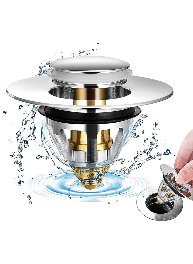 XiuWoo - 2 in 1 Stainless Steel Spring Core Pop Up Drain Plug and Universal Replacement Sink Strainer Stopper - Image 1
