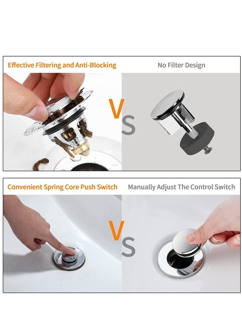 XiuWoo - 2 in 1 Stainless Steel Spring Core Pop Up Drain Plug and Universal Replacement Sink Strainer Stopper - Image 1