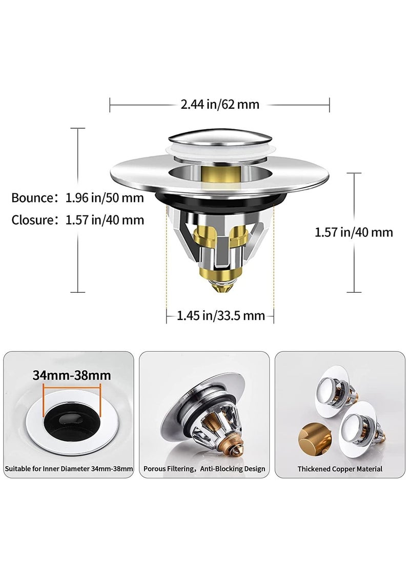 XiuWoo - 2 in 1 Stainless Steel Spring Core Pop Up Drain Plug and Universal Replacement Sink Strainer Stopper - Image 1