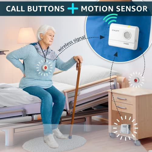 SYNLETT Caregiver Pager Wireless Call Buttons Motion Sensor Alarm Indoor for Elderly Monitoring Fall Prevention Bed Alarm Alert System Portable Nurse Call for Seniors Dementia Patients Emergency - Image 2
