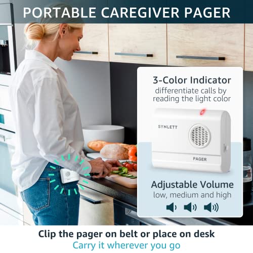 SYNLETT Caregiver Pager Wireless Call Buttons Motion Sensor Alarm Indoor for Elderly Monitoring Fall Prevention Bed Alarm Alert System Portable Nurse Call for Seniors Dementia Patients Emergency - Image 3