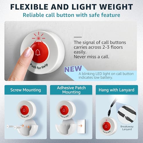 SYNLETT Caregiver Pager Wireless Call Buttons Motion Sensor Alarm Indoor for Elderly Monitoring Fall Prevention Bed Alarm Alert System Portable Nurse Call for Seniors Dementia Patients Emergency - Image 4