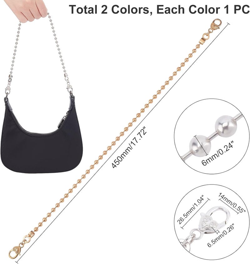 cheekyglo 2 Colors Purse Short Handle Chain, 17.7 Inch Metal Bead Chain Strap Handbag Wristlet Strap Chain Shoulder Clutch Bag Chains Satchel Wallet Handle with Heart Lobster Clasp for DIY Bag Making - Image 5