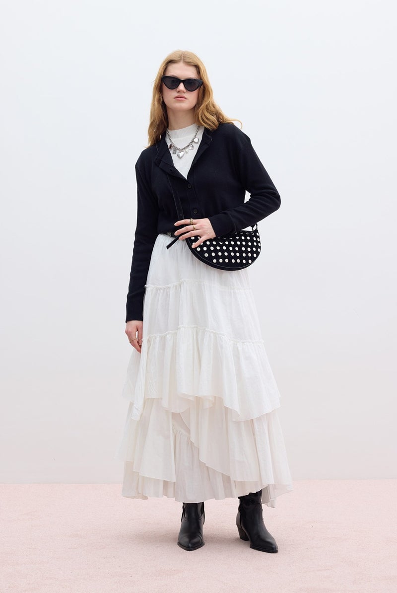 Manuka Layered Boho Voile Skirt Ecru  - Image 4