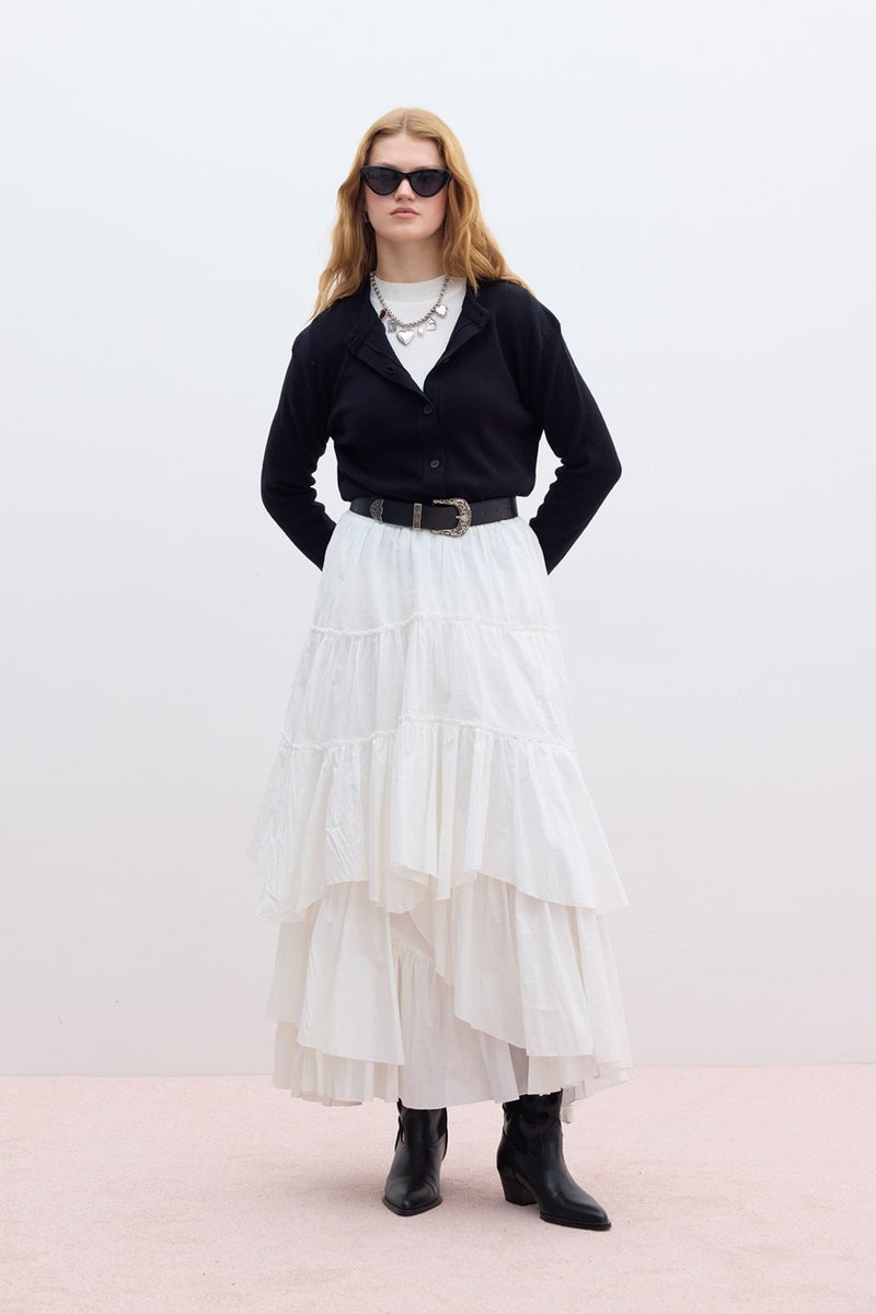 Manuka Layered Boho Voile Skirt Ecru  - Image 3