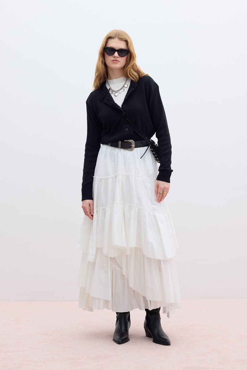 Manuka Layered Boho Voile Skirt Ecru  - Image 2