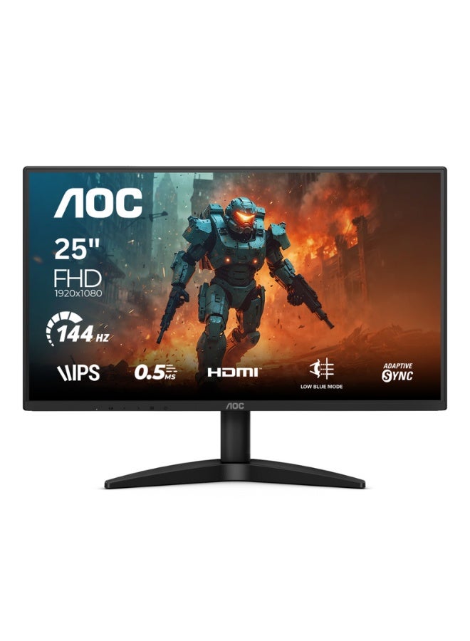 AOC 24.5" Gaming Monitor, Full HD 144Hz IPS Display, 0.5ms Response, HDR10 & AdaptiveSync, 3-Sided Frameless Design Black - Image 1