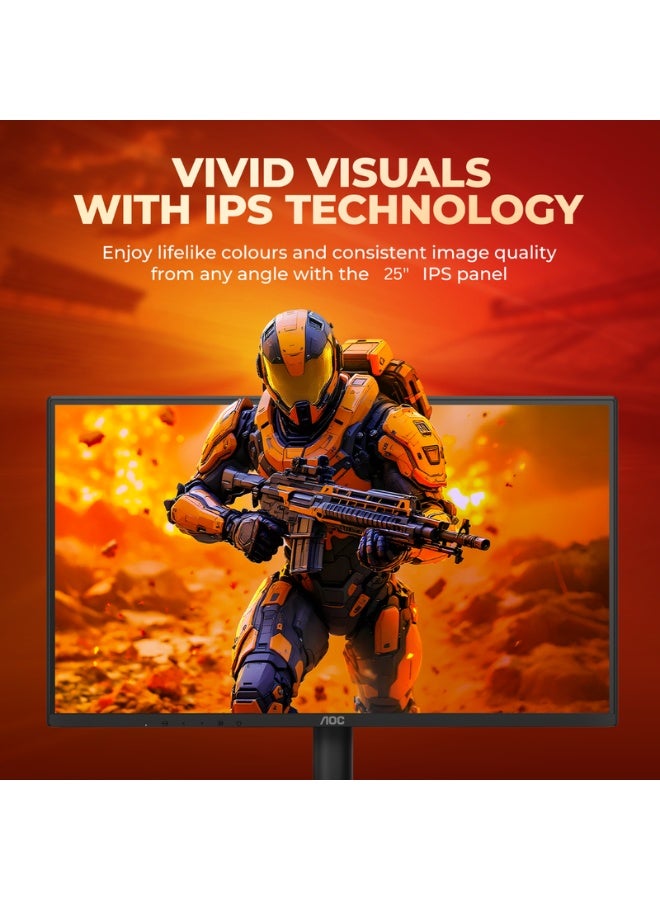 AOC 24.5" Gaming Monitor, Full HD 144Hz IPS Display, 0.5ms Response, HDR10 & AdaptiveSync, 3-Sided Frameless Design Black - Image 2