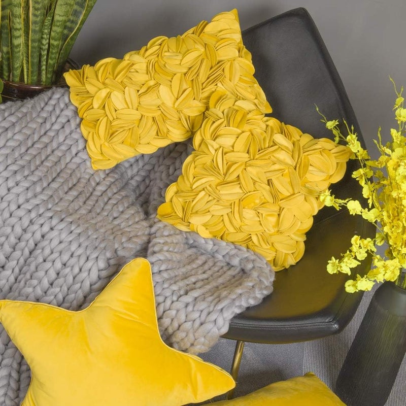 KINGROSE 3D Flower Home Decorative Throw Pillow Cover Soft Pillowcase Cushion Case for Bed Living Room Sofa 12 x 20 Inches Velvet Yellow - Image 3