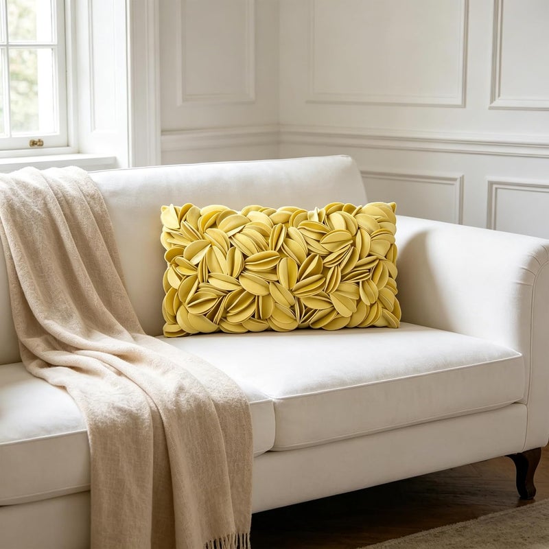KINGROSE 3D Flower Home Decorative Throw Pillow Cover Soft Pillowcase Cushion Case for Bed Living Room Sofa 12 x 20 Inches Velvet Yellow - Image 2