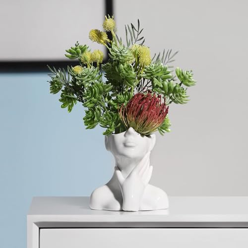 BrownLove XSMXLNKWL Ceramic Face Vase White Flower Vase for Decor, Female Face Vase Art, Modern Decorative Vase Centerpiece for Table, Shelf, Living Room, Office, Bedroom, Small - Image 1