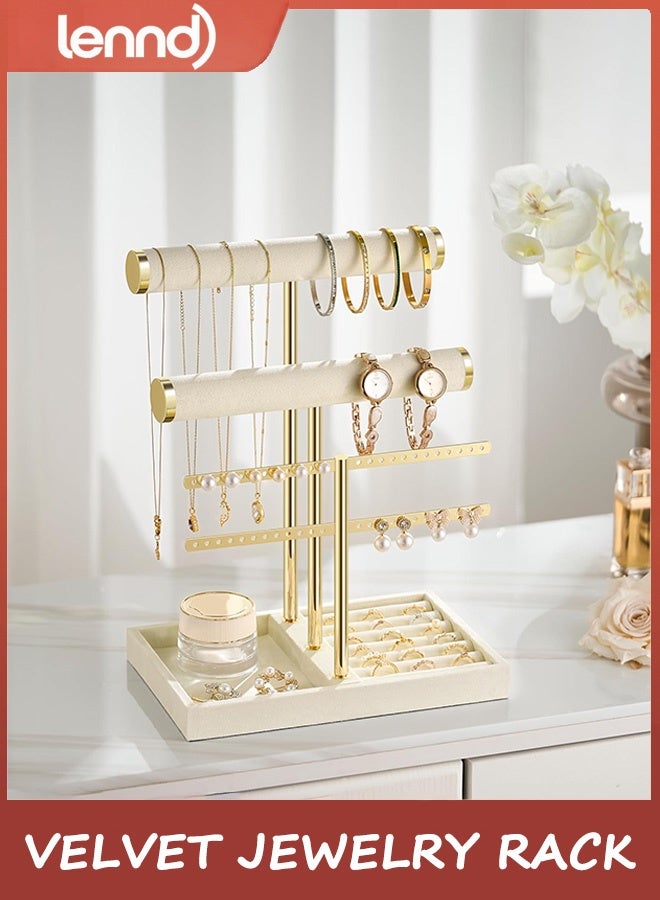 LENND 3 Tier Bracelet Holder Display - Detachable T Bar Beige Velvet Bracelet Holder, Jewelry Holder Organizer for Bracelet, Necklace, Earrings, Rings - Image 4