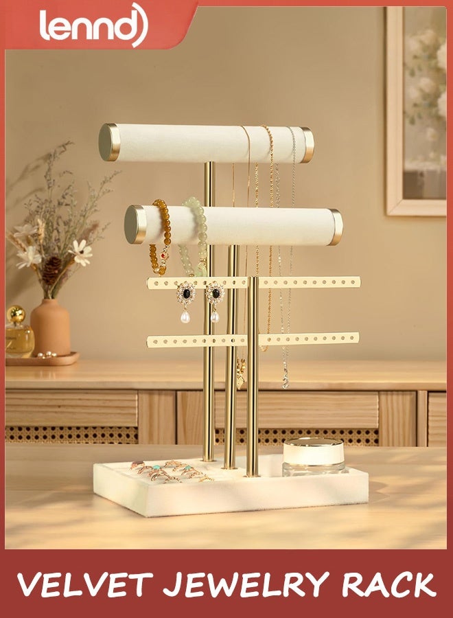 LENND 3 Tier Bracelet Holder Display - Detachable T Bar Beige Velvet Bracelet Holder, Jewelry Holder Organizer for Bracelet, Necklace, Earrings, Rings - Image 2
