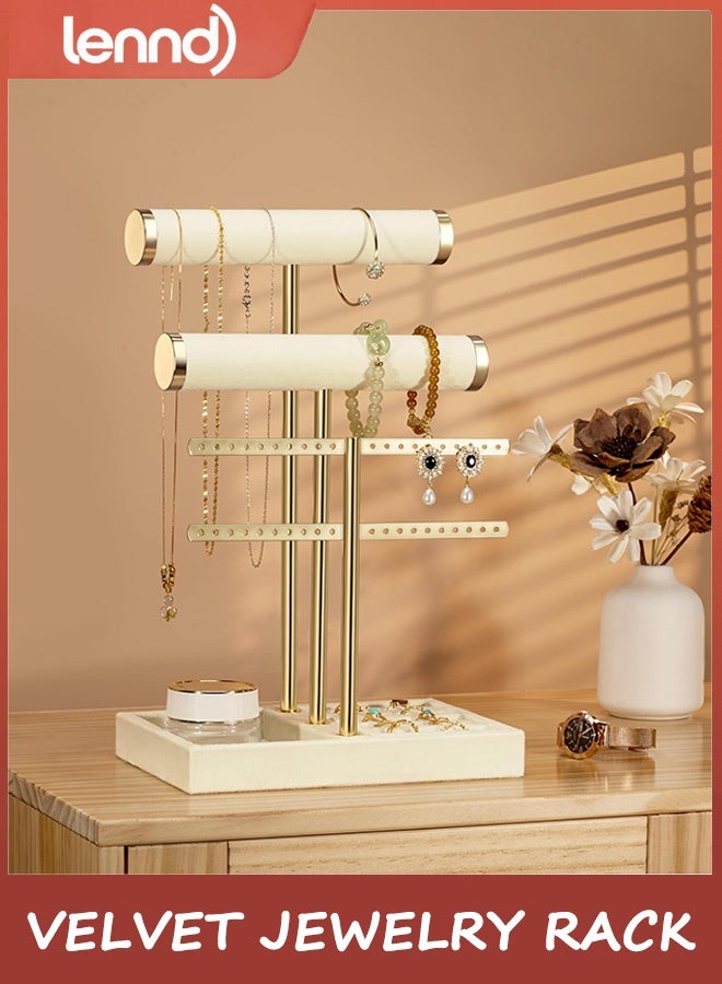 LENND 3 Tier Bracelet Holder Display - Detachable T Bar Beige Velvet Bracelet Holder, Jewelry Holder Organizer for Bracelet, Necklace, Earrings, Rings - Image 1