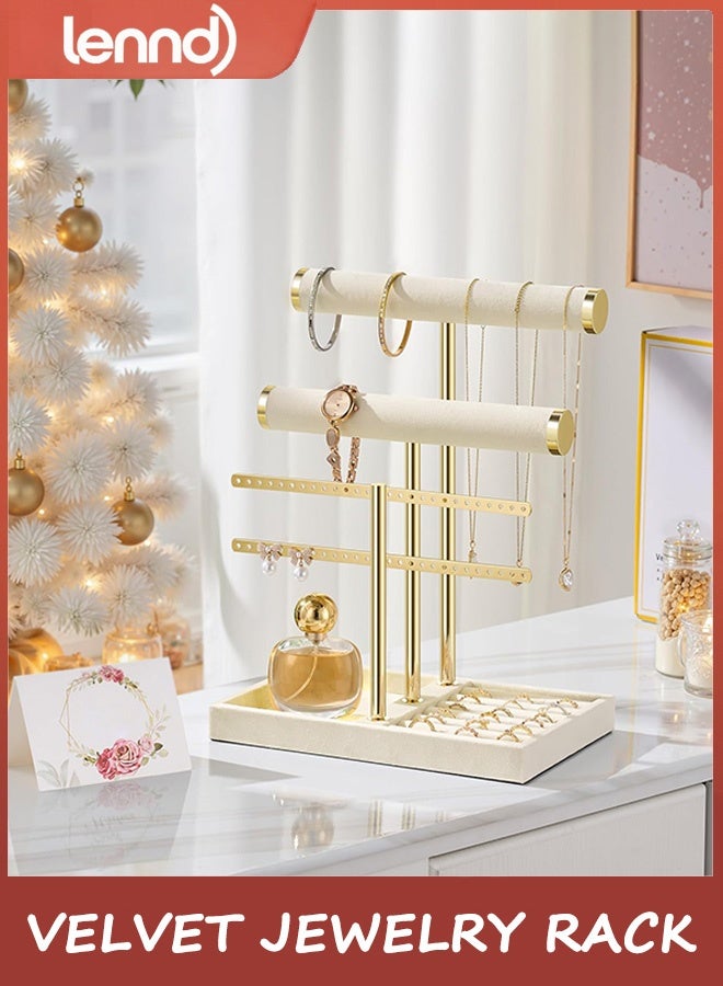 LENND 3 Tier Bracelet Holder Display - Detachable T Bar Beige Velvet Bracelet Holder, Jewelry Holder Organizer for Bracelet, Necklace, Earrings, Rings - Image 5