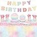 Teling 172 Pcs Rainbow Birthday Decorations Pastel Rainbow Plates Birthday Plates and Napkins Serves 24 Disposable Paper Tablecloth Cups Fork Happy Banner for Baby Shower Easter Party Decoration - Image 4