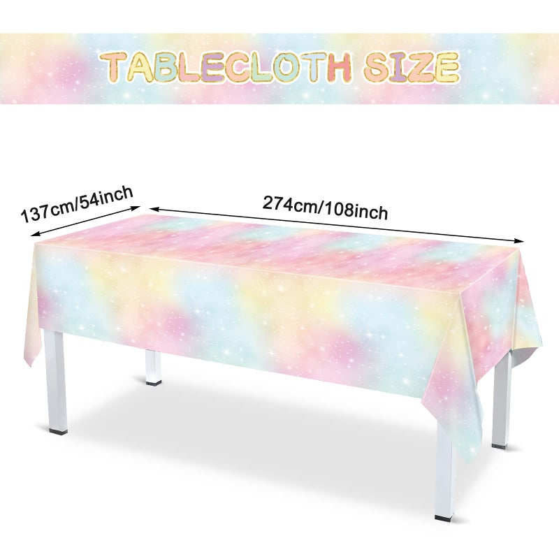 Teling 172 Pcs Rainbow Birthday Decorations Pastel Rainbow Plates Birthday Plates and Napkins Serves 24 Disposable Paper Tablecloth Cups Fork Happy Banner for Baby Shower Easter Party Decoration - Image 3