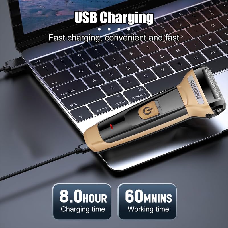 SOLIMPIA HT-672 3-in-1 Rechargeable Shaver Hair Clipper & Nose Trimmer Set, Beard & Moustaches Hair Machine Hair Clipper, Shaver & Nose Trimmer with Precision Blades, Gold - Image 5
