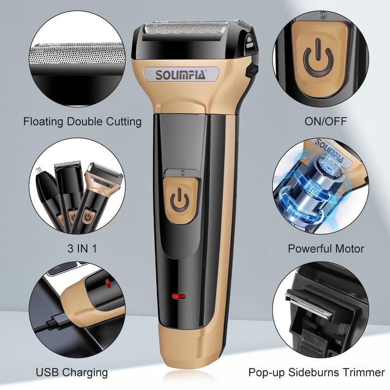 SOLIMPIA HT-672 3-in-1 Rechargeable Shaver Hair Clipper & Nose Trimmer Set, Beard & Moustaches Hair Machine Hair Clipper, Shaver & Nose Trimmer with Precision Blades, Gold - Image 2