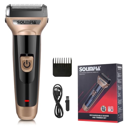 SOLIMPIA HT-672 3-in-1 Rechargeable Shaver Hair Clipper & Nose Trimmer Set, Beard & Moustaches Hair Machine Hair Clipper, Shaver & Nose Trimmer with Precision Blades, Gold - Image 1