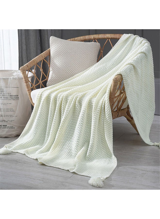 NIBEMINENT Tassel Design Warm Blanket Polyester White 130x170cm - Image 2