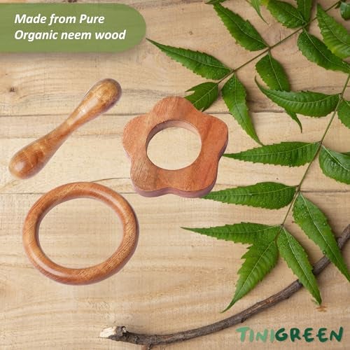 TINIGREEN Star Ring Dumbbell Shaped Organic Neem Wood Teether for 6 to 12 Months Infant Baby (Star Ring Dumbbell Shape) - Pack of 3 - Image 3