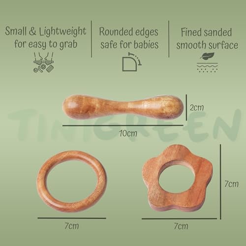TINIGREEN Star Ring Dumbbell Shaped Organic Neem Wood Teether for 6 to 12 Months Infant Baby (Star Ring Dumbbell Shape) - Pack of 3 - Image 2